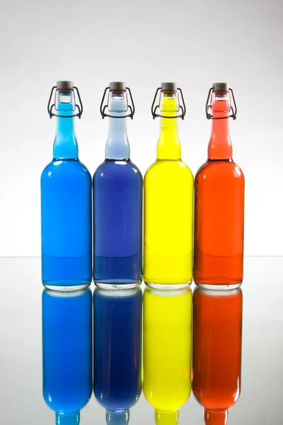 Colorful Glass Bottles Drinks Beverages — Zdjęcie stockowe