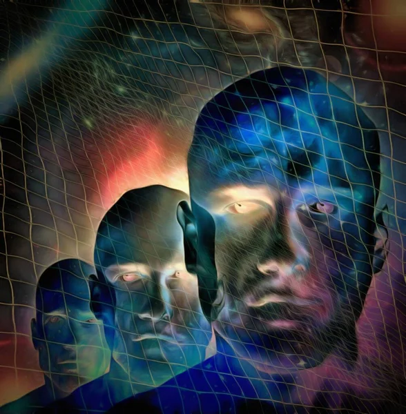 シュールレアリズム 男の顔だ 背景の宇宙 — ストック写真