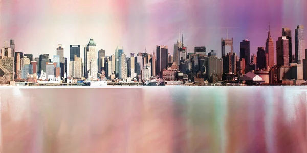Manhattanské Panorama Neskutečném Malovaném Pozadí Vykreslování — Stock fotografie
