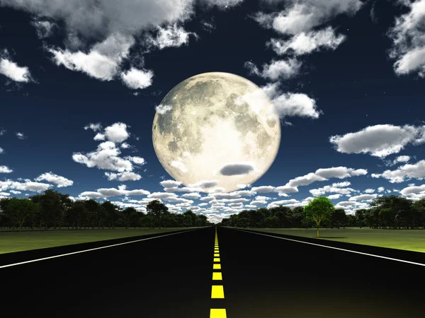 Empty Road Moon Rendering — Stock Photo, Image