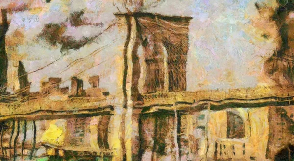 Pintura Ponte Brooklyn Renderização — Fotografia de Stock