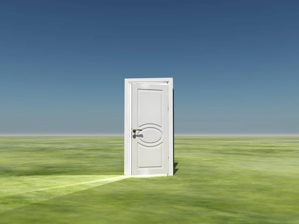 Single Door Emits Light Empty Landscape — Stock Photo, Image