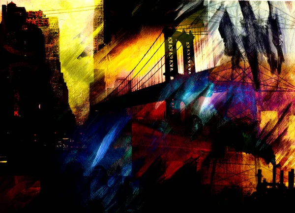 Puente Manhattan Pintura Dramática Colores Oscuros — Foto de Stock