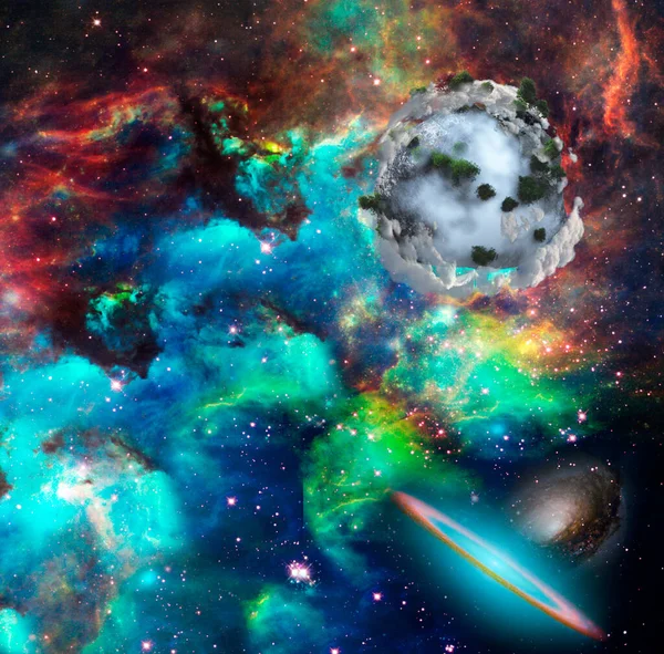 Exoplaneta Abstracto Nebulosas Estrellas Galaxias Colores Vivos —  Fotos de Stock