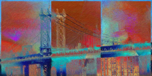 Modern Painting Manhattan Bridge Rendering — Stock Photo, Image