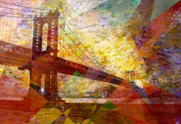 Manhattan Bridge Painterly Landscape — Stock Photo, Image