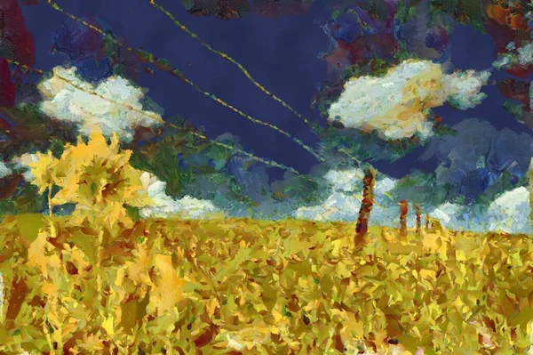 Schilderen Gele Zonnebloemen Het Veld — Stockfoto