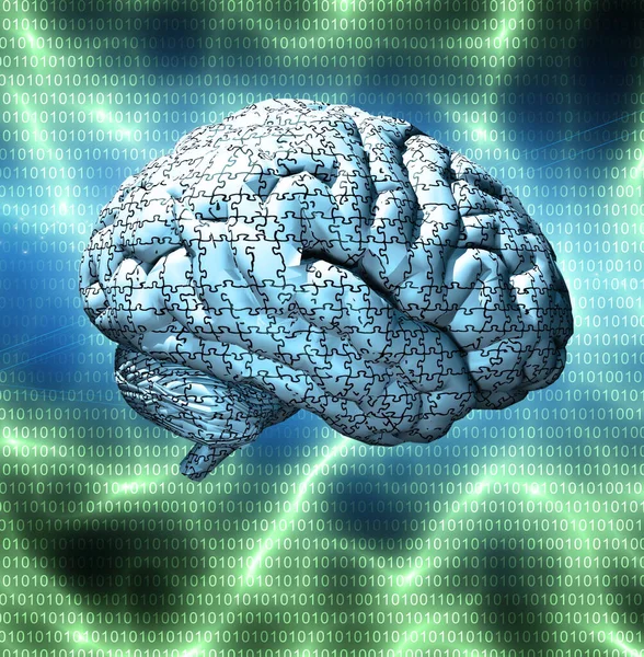 Brain Puzzle Binary Code Rendering — Stock Photo, Image