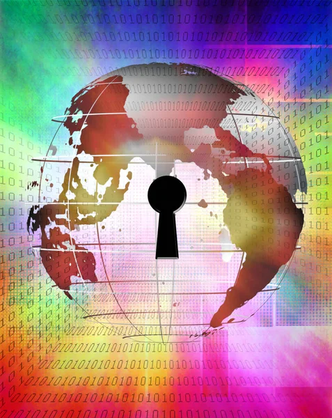 Internet Earth Binary Code Key Rendering — Stock Photo, Image