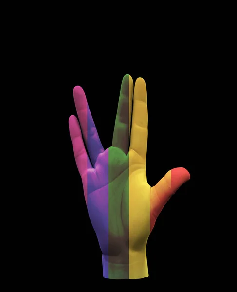 Vulcan Greeting Rainbow Hand Sign Rendering — Stock Photo, Image