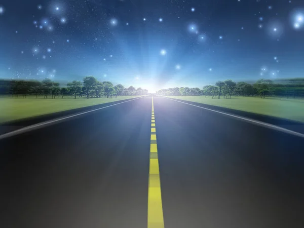 Road Green Landscape Moving Light — Stock Photo, Image