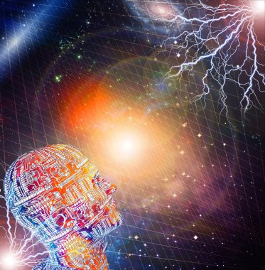 Geleceğin düşünürü. Modern sanat. 3B görüntüleme