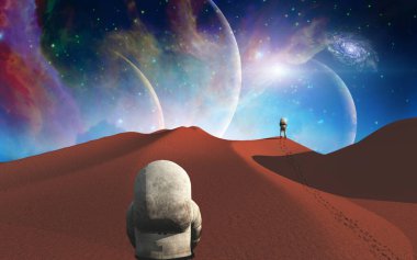 Başka bir gezegendeki astronotlar. 3B görüntüleme