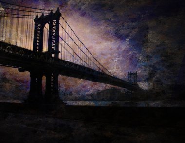 Manhattan Köprüsü. Grunge Sanat. 3B görüntüleme