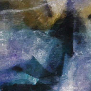 Çoğunlukla soluk mavi renkte soyut resimler.