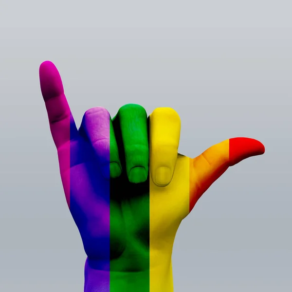 Hang Loose Rainbow Hand Teken Weergave — Stockfoto