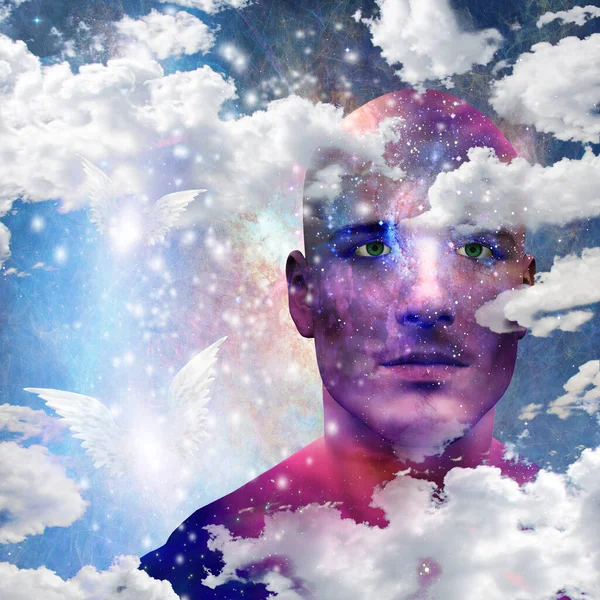 星と雲を持つ男の頭 — ストック写真