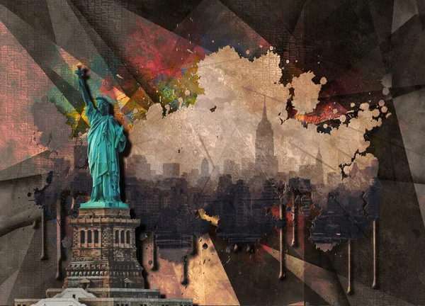 Statua Wolności Widok Manhattan Renderowanie — Zdjęcie stockowe