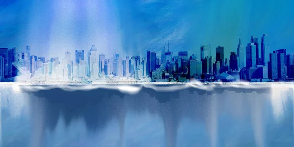 Modern Art Manhattan New York Panorama Vivid Blue Colors Rendering — Stockfoto