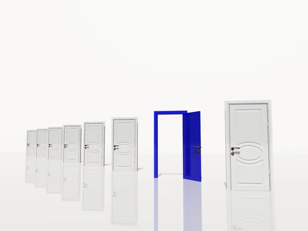 Sinigle Open Blue Doorof Several Diangonaly Receding White Space — Foto Stock