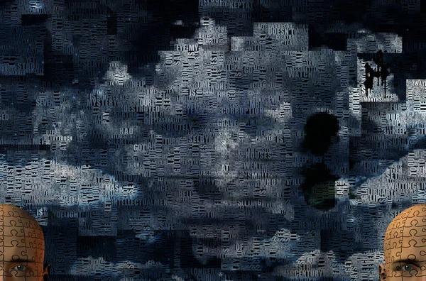 Πρόσωπο Ανθρώπου Αφηρημένα Σύννεφα Κεφάλι Του Ανθρώπου Μοτίβο Παζλ Λέξεις — Φωτογραφία Αρχείου
