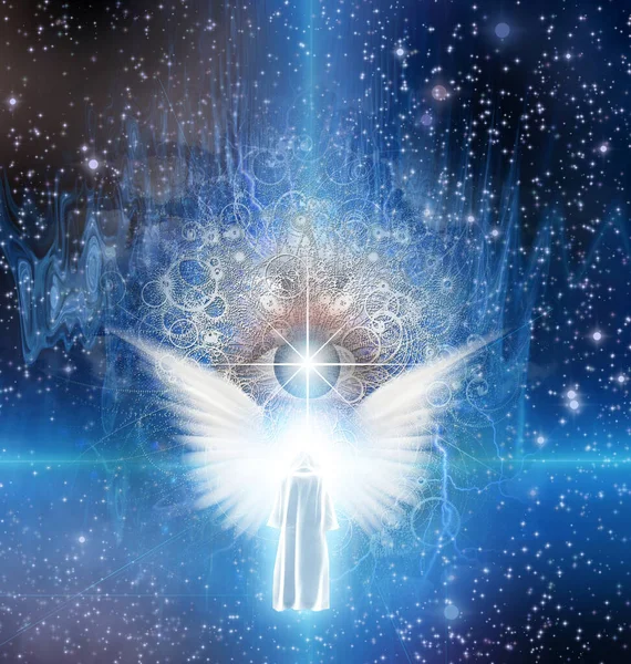 霊的Sfシーンとともに天使とクローク図 — ストック写真