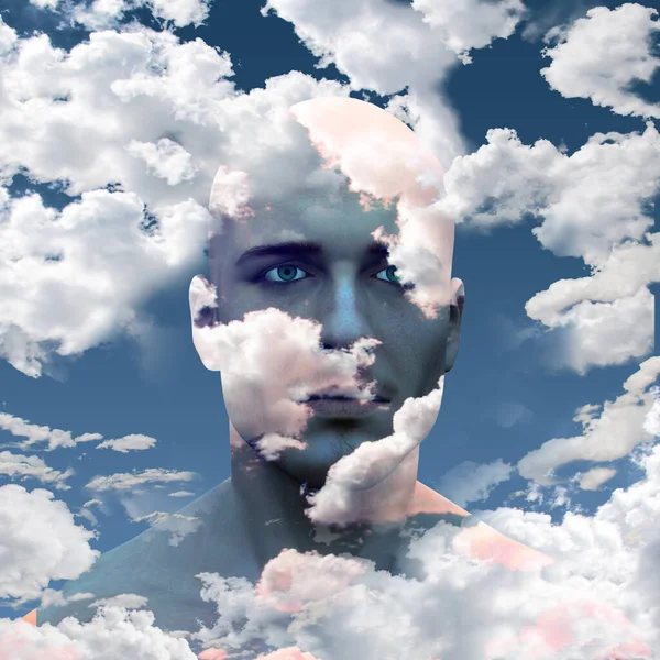 Mans Head Clouds Rendering — Fotografia de Stock