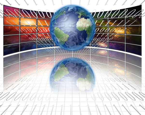 Bildschirme Und Binär Mit Der Erde — Stockfoto