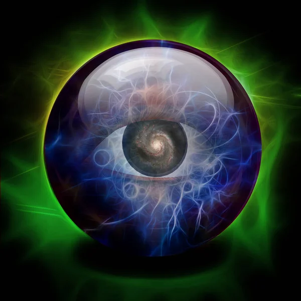 眼と銀河を持つクリスタルボール — ストック写真
