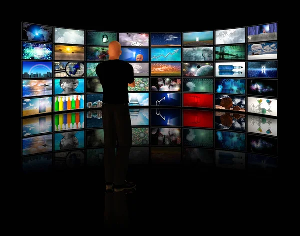 Man Viewing Video Displays Rendering — Stock Photo, Image