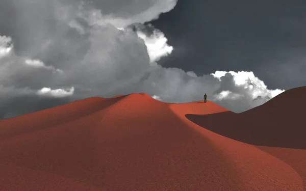 Eenzame Man Woestijn Weergave — Stockfoto