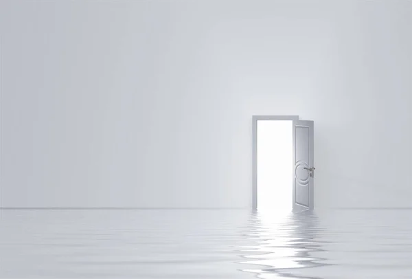 Porte Dans Une Pièce Blanche Inondée — Photo