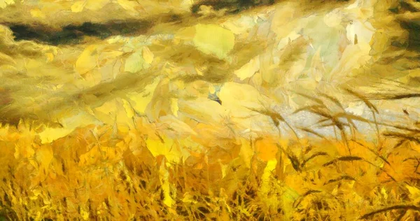 Impresionismus Malování Pšeničného Pole Vykreslování — Stock fotografie