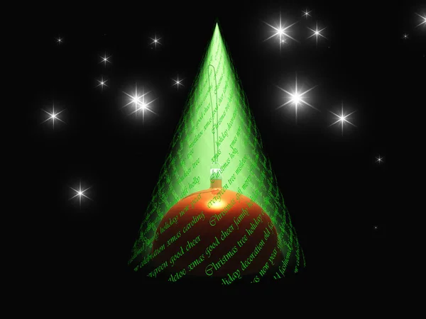 Christmas Text Light Shape Tree Reveals Christmas Ornament — Stok Foto