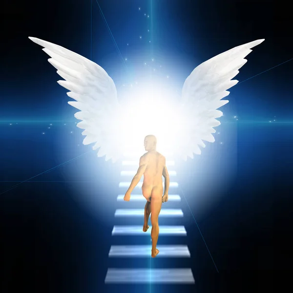 Человек Поднимается Лестнице Небеса — стоковое фото