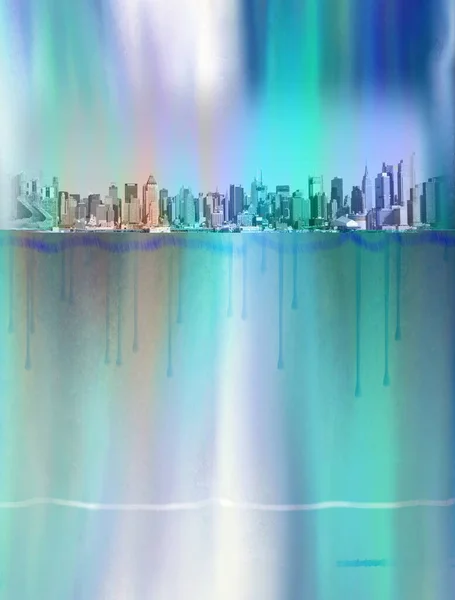 Μοντέρνα Τέχνη Manhattan New York Panorama Έντονα Μπλε Χρώματα Απόδοση — Φωτογραφία Αρχείου