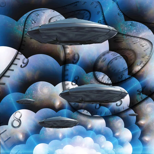 Flying Saucers Multi Layered Spaces Spirals Time — Stock Photo, Image