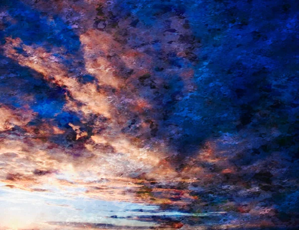 Pittura Astratta Nuvole Blu Tramonto — Foto Stock