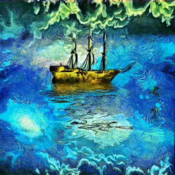 Surreale Malerei Uraltes Schiff Himmel — Stockfoto