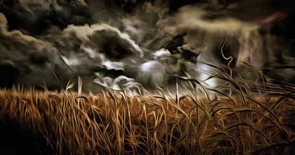 Сюрреалістичний Живопис Хмари Бурі Полі Пшениці — стокове фото