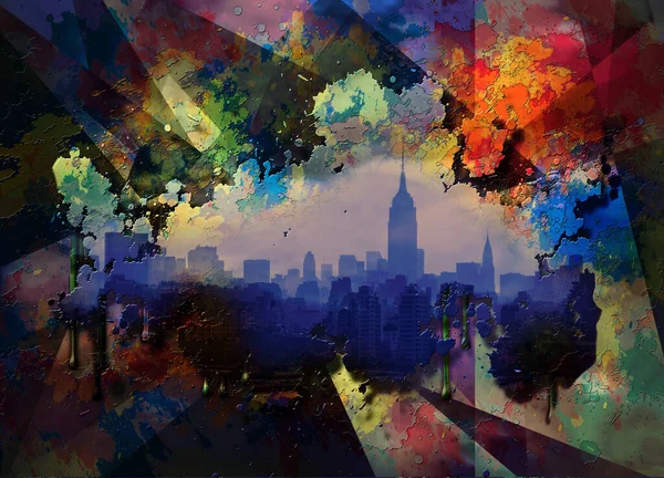 New York Panorama Moderní Umění Vykreslování — Stock fotografie