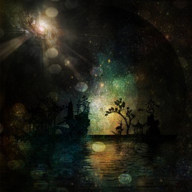 Asya Bahçe Manzarası. 3B görüntüleme