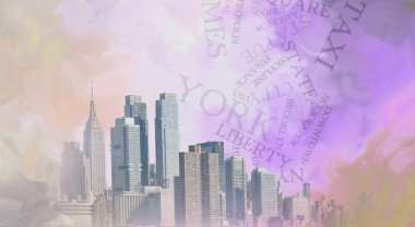 - Manhattan. Renkli boyalı arka plan. 3B görüntüleme