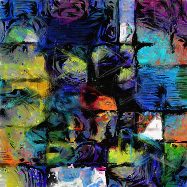 Beyaz, kırmızı, sarı ve mavi kompozisyon. Canlı renk.