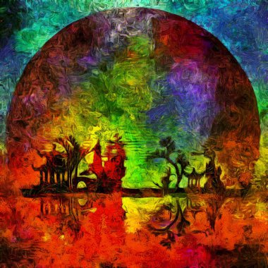 Sudaki siluetler. Asya tarzı. 3B görüntüleme