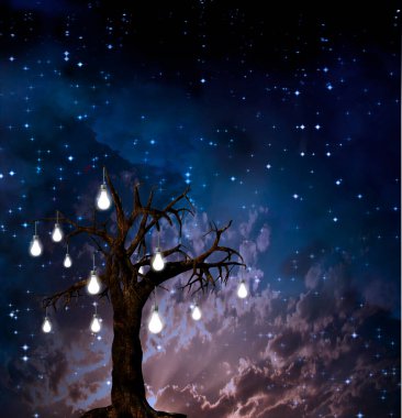 Uzayda bir fikir ağacı. 3B görüntüleme