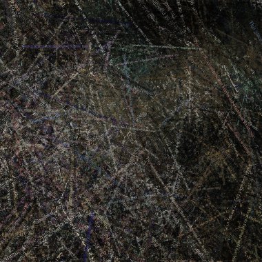 Kesişen çizgilerin ve kelimelerin soyut deseni.