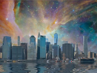  Fantezi New York Şehri Dünya Ticaret Merkezi Özgürlük Kulesi,    
