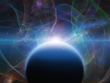 Nebulos iplikleri olan gezegen. 3B görüntüleme