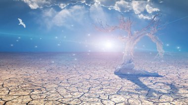 Delightful desert scene with light. 3D rendering